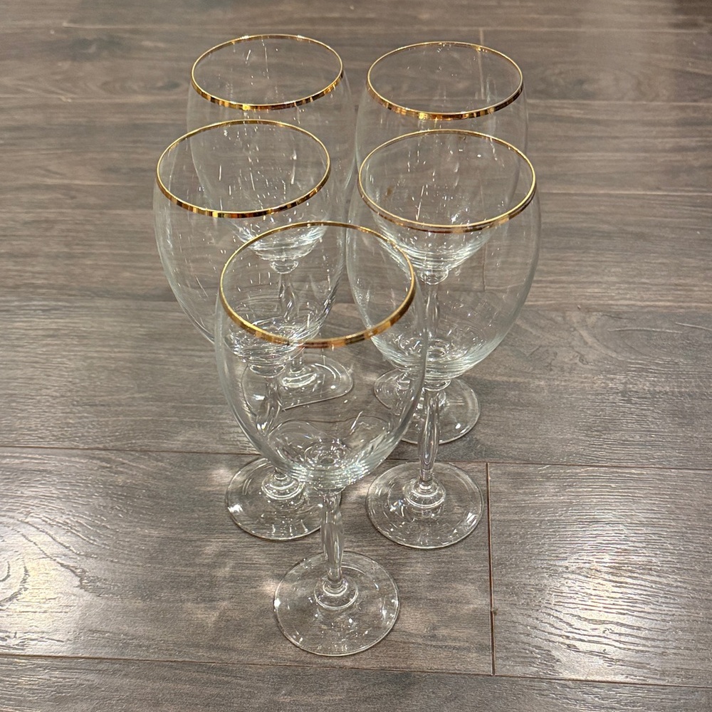 Unbranded Elegant Gold Rim Wine Glass Set of 5 2:24